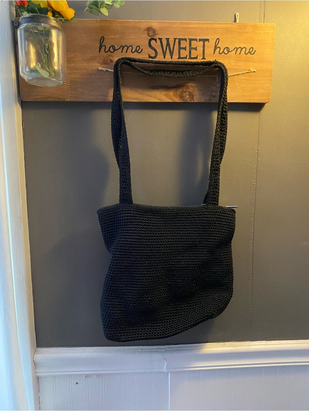 The Sak-Vintage double strapped Black Crochet Shoulder Bag